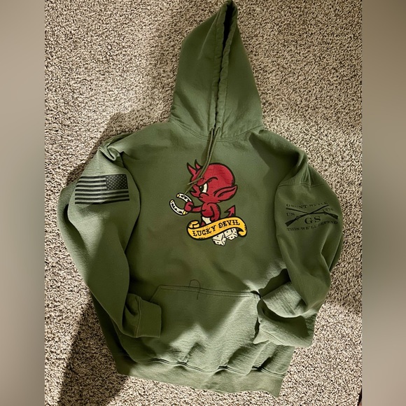 Grunt Style Olive Green Devil Graphic Hoodie - Picture 2 of 3